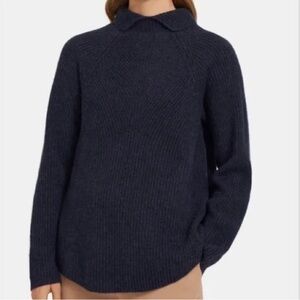 Theory 100% Cashmere Blue Moving Rib Turtleneck Sweater Ribbed Large